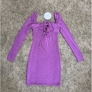 NWT PRINCESS POLLY Purple Body Con Mini Dress Lace-up Front Party Clubwear Sz 4
